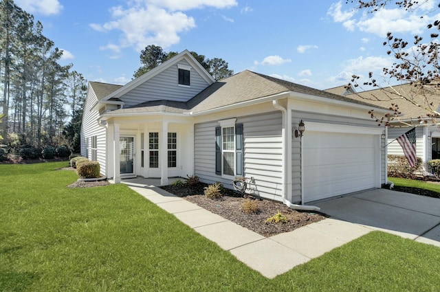 view of front of house with a garage and a front yard