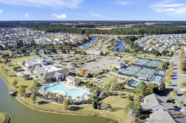 bird's eye view featuring a water view