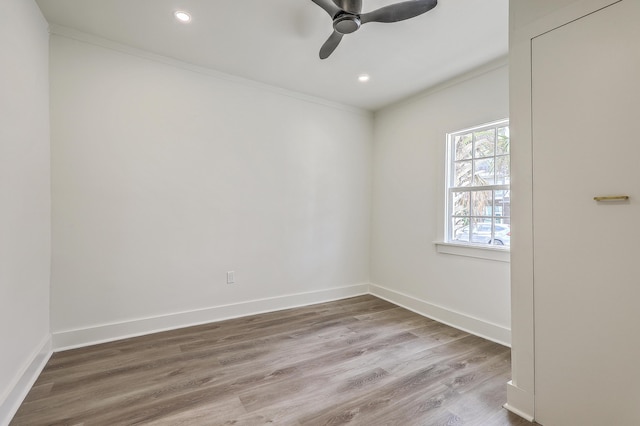 68 Lee St Unit A & B, Charleston, SC 29403 - spare room with ornamental molding, wood finished floors, baseboards, a ceiling fan, and recessed lighting