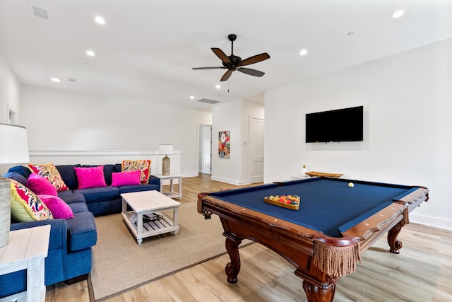 112 E Huron Ave Unit C, Folly Beach, SC 29439 - rec room featuring light wood finished floors, a ceiling fan, visible vents, and recessed lighting