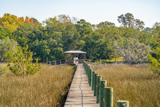 view of dock with a gazebo