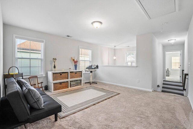 2324 Town Woods Rd, Charleston, SC 29414 - carpeted living area featuring attic access and baseboards