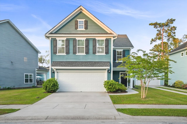 2324 Town Woods Rd, Charleston, SC 29414 - view of front facade with a shingled roof, driveway, a front lawn, and a garage