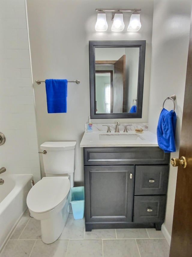 full bathroom featuring shower / bath combination, vanity, and toilet