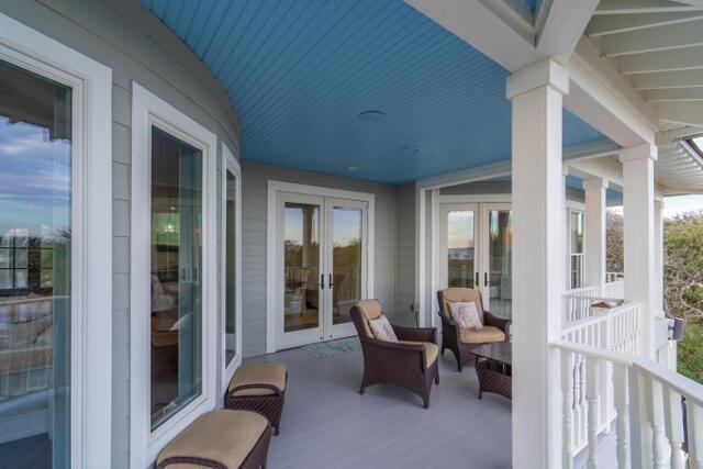 balcony featuring french doors