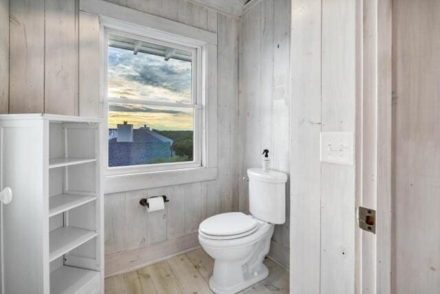 bathroom with hardwood / wood-style flooring, a healthy amount of sunlight, and toilet