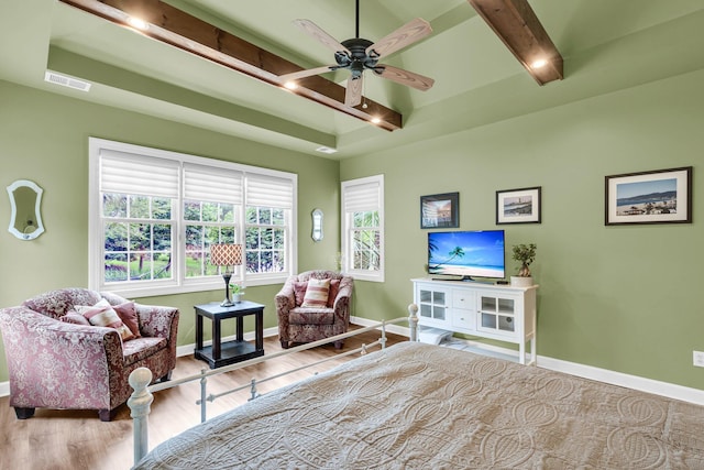 1311 Royal Links Dr, Mount Pleasant, SC 29466 - sitting room with beamed ceiling, wood finished floors, and ceiling fan