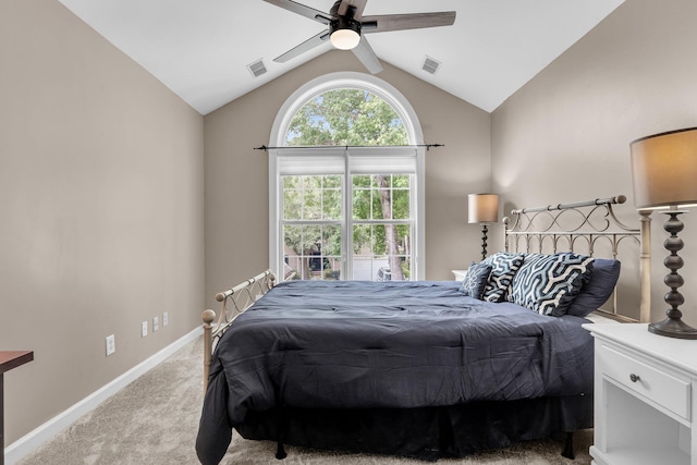 1311 Royal Links Dr, Mount Pleasant, SC 29466 - bedroom featuring carpet flooring, vaulted ceiling, and ceiling fan