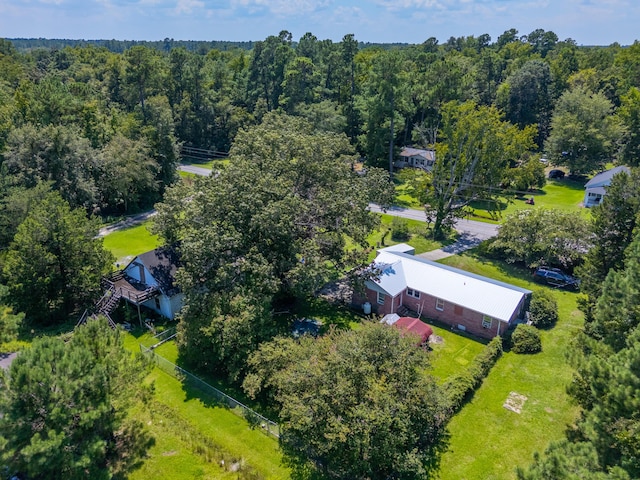 aerial view featuring a forest view