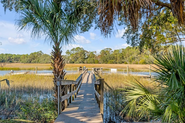 view of dock with a water view