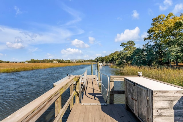 view of dock with a water view