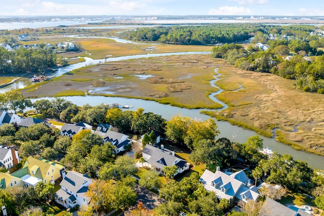 aerial view with a residential view and a water view