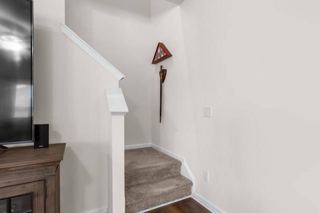 stairway with wood-type flooring