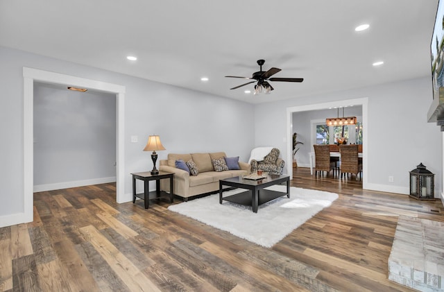 4429 Francis Younge Way, Hollywood, SC 29449 - living room with baseboards, ceiling fan, recessed lighting, and wood finished floors