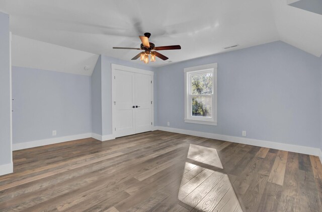 4429 Francis Younge Way, Hollywood, SC 29449 - additional living space with ceiling fan, visible vents, wood finished floors, baseboards, and lofted ceiling