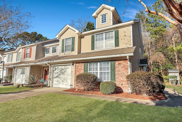 view of front facade featuring a front lawn and a garage