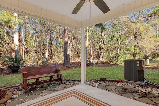 view of patio / terrace featuring cooling unit and ceiling fan