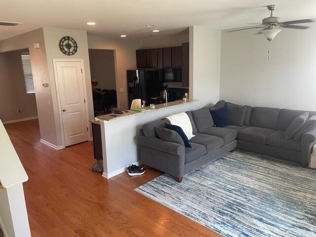 9217 Southern Oak Ln, Ladson, SC 29456 - living area featuring a ceiling fan, wood finished floors, recessed lighting, and baseboards