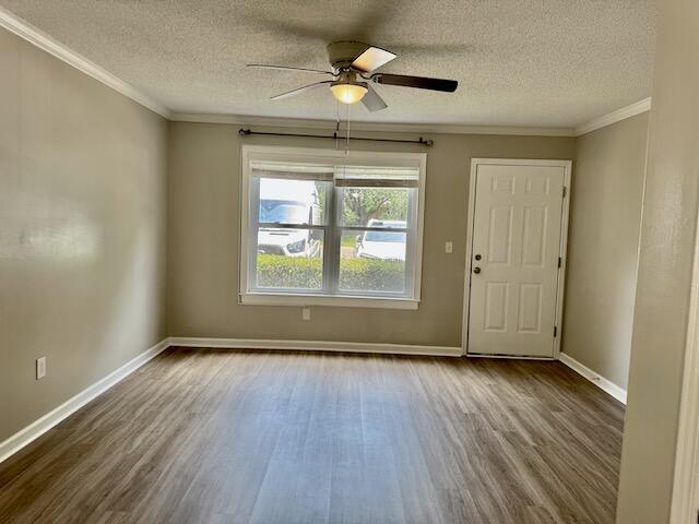 1820 Mepkin Rd Unit 1019, Charleston, SC 29407 - empty room featuring wood finished floors, ornamental molding, a textured ceiling, and ceiling fan
