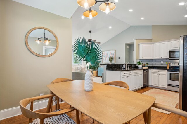 8 Tovey Rd, Charleston, SC 29407 - dining room featuring vaulted ceiling, light wood-type flooring, recessed lighting, and a ceiling fan