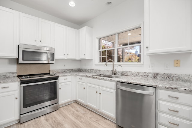 kitchen with sink, white cabinets, and stainless steel appliances