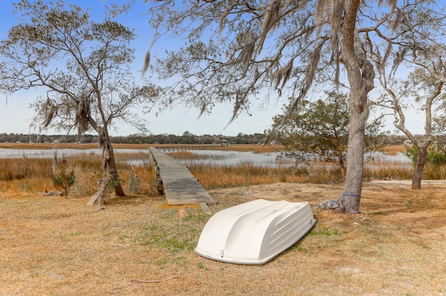 view of yard with a water view