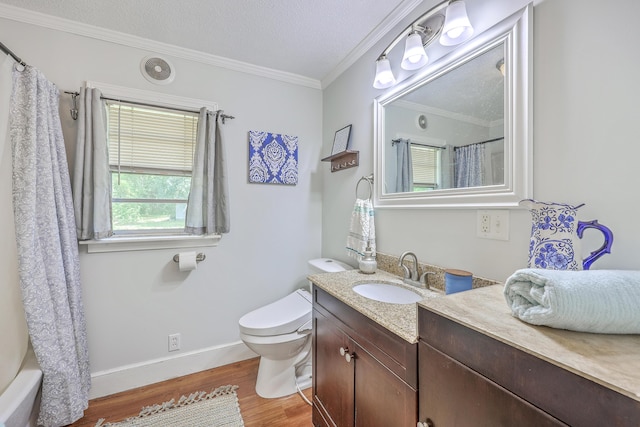1314 Cooper Store Rd, Moncks Corner, SC 29461 - full bathroom featuring wood finished floors, vanity, toilet, ornamental molding, and baseboards