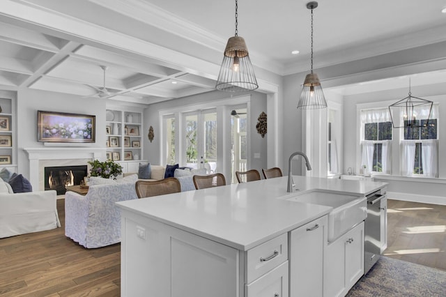 1098 Reserve Ln, Awendaw, SC 29429 - kitchen with open floor plan, healthy amount of natural light, an island with sink, white cabinets, and recessed lighting