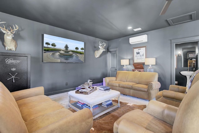 1098 Reserve Ln, Awendaw, SC 29429 - living area featuring a wall mounted AC, attic access, and recessed lighting