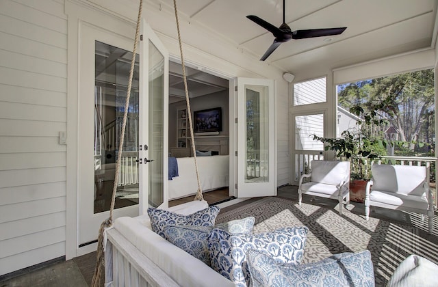 1098 Reserve Ln, Awendaw, SC 29429 - sunroom / solarium featuring an outdoor living space and a ceiling fan