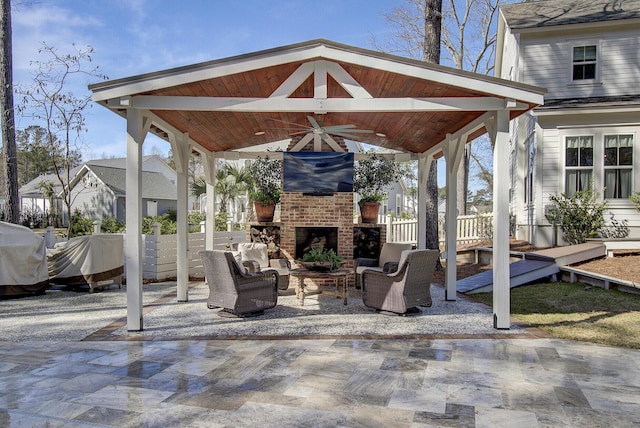 1098 Reserve Ln, Awendaw, SC 29429 - view of patio / terrace with a gazebo, an outdoor living space with a fireplace, and a grill