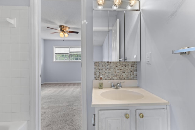 107 Hickory Ln Unit C, Ladson, SC 29456 - bathroom featuring vanity, ceiling fan, and tasteful backsplash