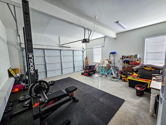 garage with a garage door opener