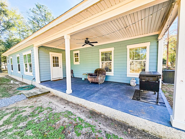 view of patio / terrace featuring ceiling fan and a grill