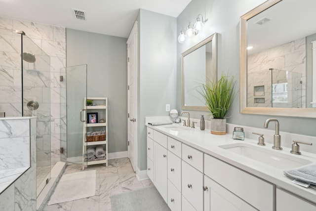 bathroom with vanity and an enclosed shower