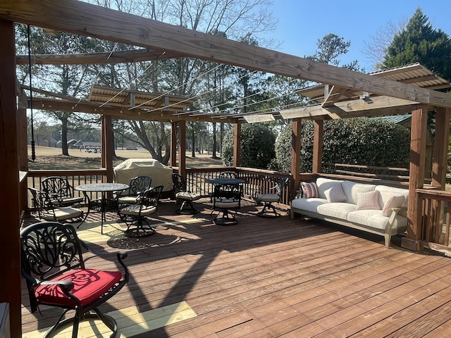 wooden terrace featuring a pergola