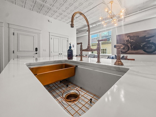 4 Beaufain St Unit 207, Charleston, SC 29401 - kitchen view of an ornate ceiling and a chandelier