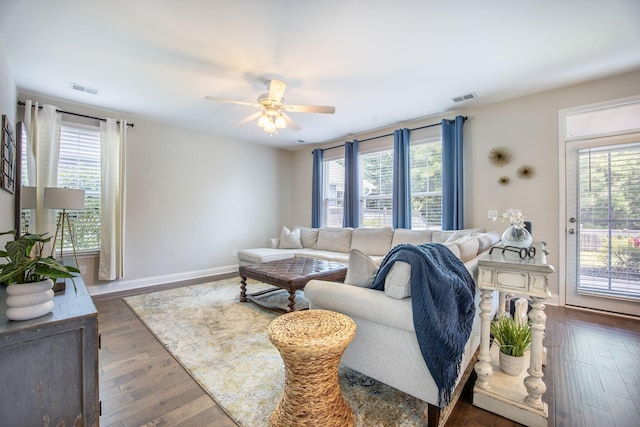 106 Sago Ct, Summerville, SC 29486 - living room with plenty of natural light, wood finished floors, and a ceiling fan