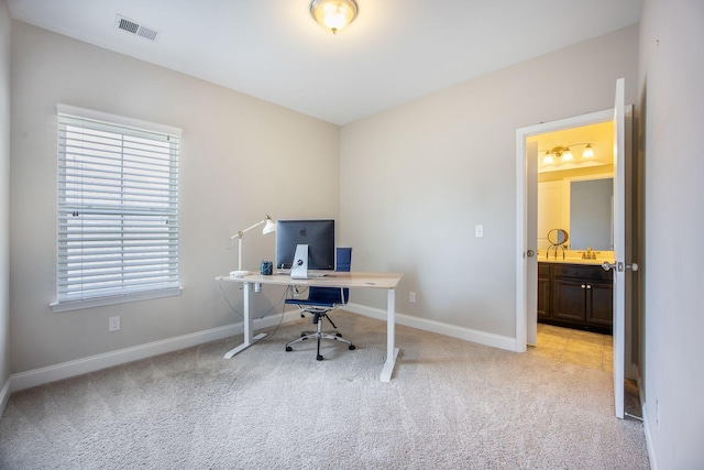106 Sago Ct, Summerville, SC 29486 - office space with baseboards, plenty of natural light, light colored carpet, and a sink