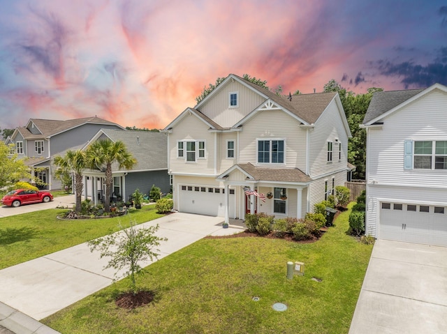 106 Sago Ct, Summerville, SC 29486 - view of front of property with driveway, an attached garage, a lawn, and board and batten siding