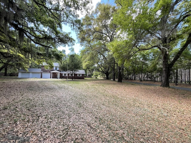 view of yard with a garage