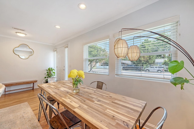 4587 Durant Ave, North Charleston, SC 29405 - dining space featuring light wood-style flooring, ornamental molding, and recessed lighting