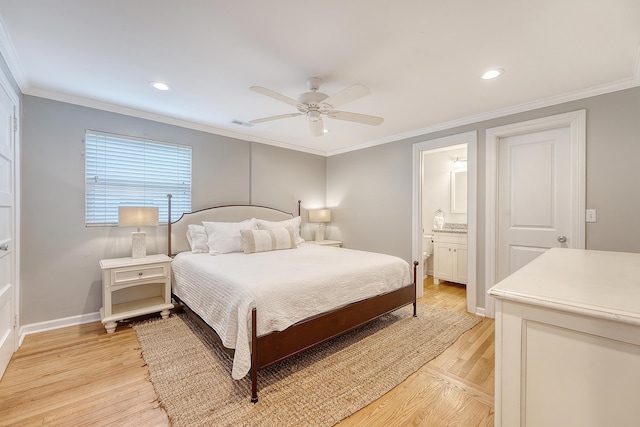 4587 Durant Ave, North Charleston, SC 29405 - bedroom with light wood-type flooring, baseboards, ornamental molding, recessed lighting, and a ceiling fan