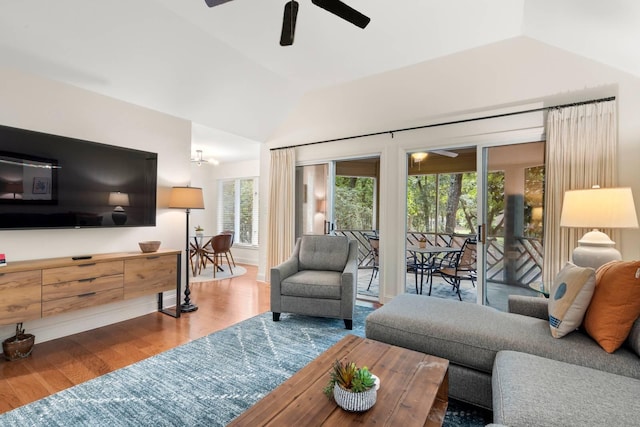 5558 Green Dolphin Way, Kiawah Island, SC 29455 - living area with ceiling fan, vaulted ceiling, and wood finished floors