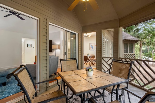 5558 Green Dolphin Way, Kiawah Island, SC 29455 - sunroom / solarium featuring ceiling fan, vaulted ceiling, outdoor dining area, and plenty of natural light