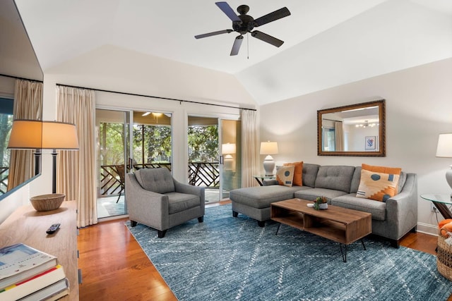 5558 Green Dolphin Way, Kiawah Island, SC 29455 - living area with vaulted ceiling, ceiling fan, and wood finished floors