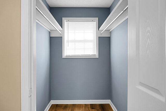 spacious closet featuring dark hardwood / wood-style floors