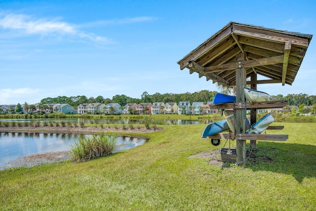 exterior space featuring a water view