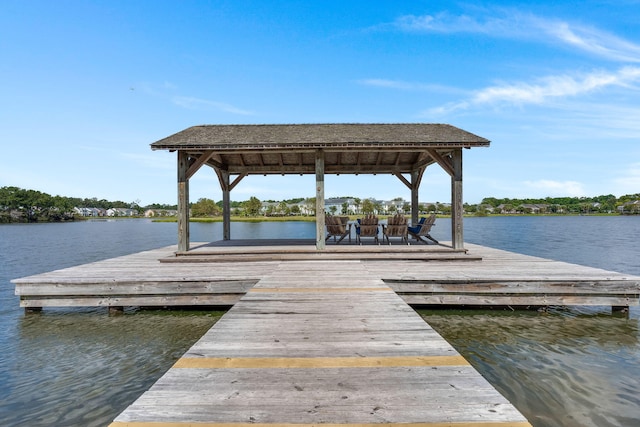 view of dock featuring a water view