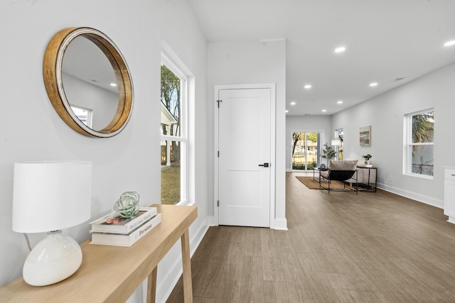 hallway with hardwood / wood-style flooring and plenty of natural light